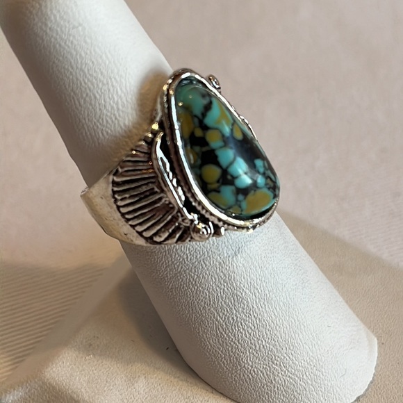 Silver Tone Faux Turquoise Ring, 7 - Picture 2 of 3